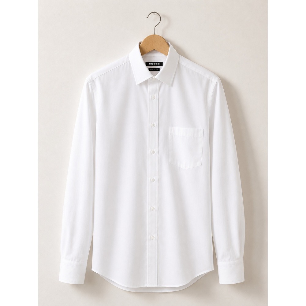 Indochino Mens Helston Anti Wrinkle White Long Sleeve Button Down Shirt Neck 16